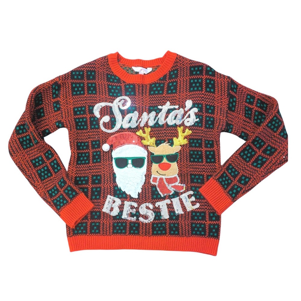 No Boundaries‎ Santa's Bestie Ugly Christmas Sweater Red Green Juniors Small 3-5